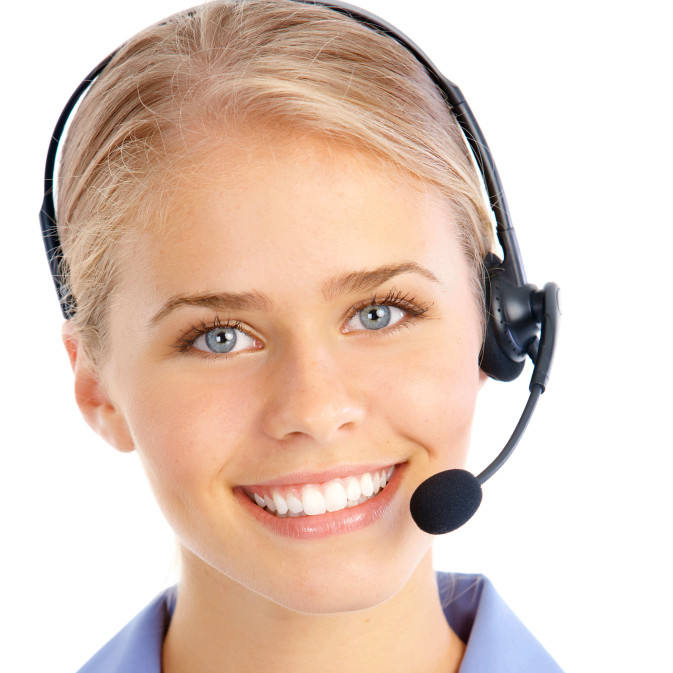 Smiling Caucasian woman wearing phone headset